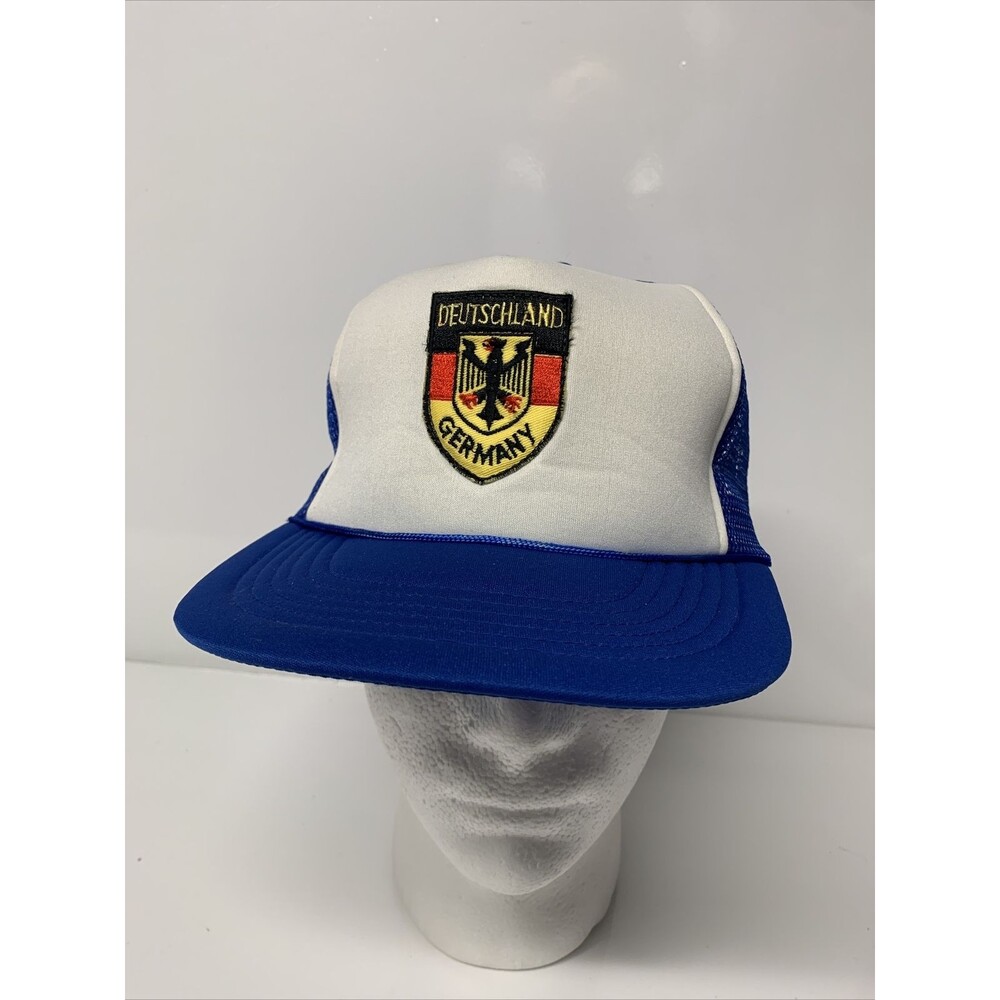 Vintage Deutschland Germany Mesh Trucker Snapback Baseball Hat Cap VGC Blue/Whit